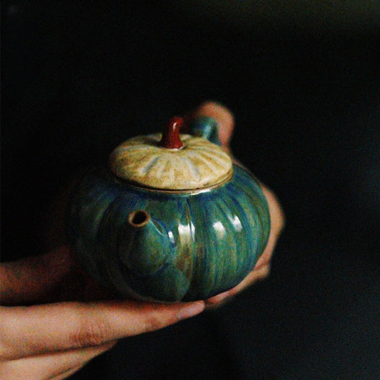 Oil Painting Stoneware Pumpkin Teapot