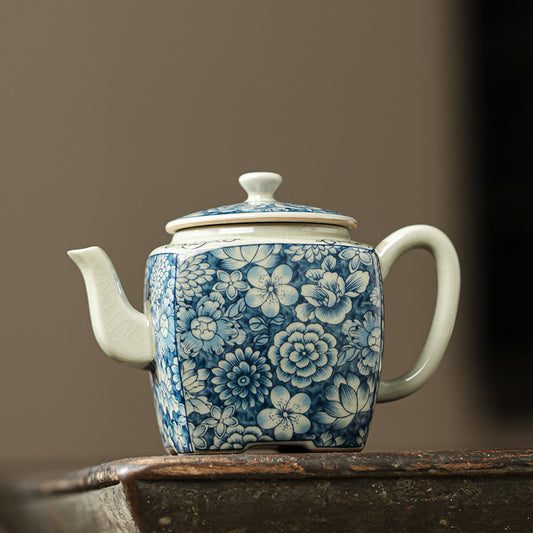 Floral Blue & White Teapot