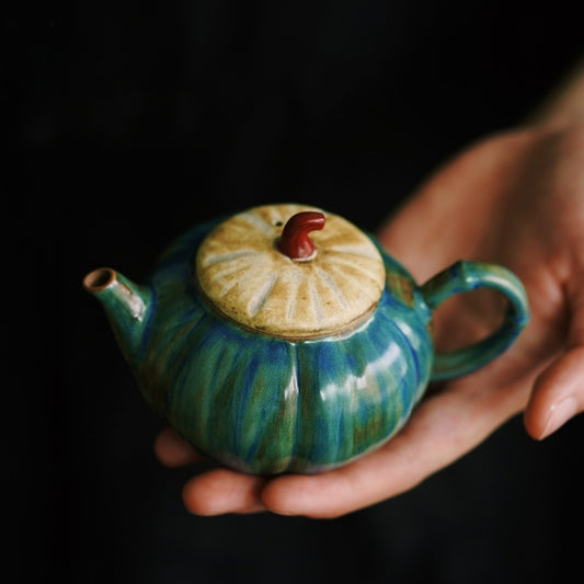 Oil Painting Stoneware Pumpkin Teapot