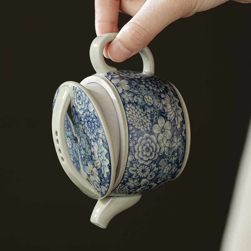Floral Blue & White Teapot