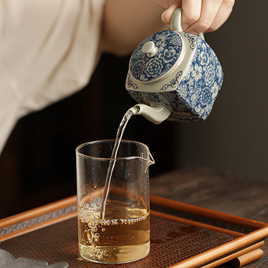 Floral Blue & White Teapot