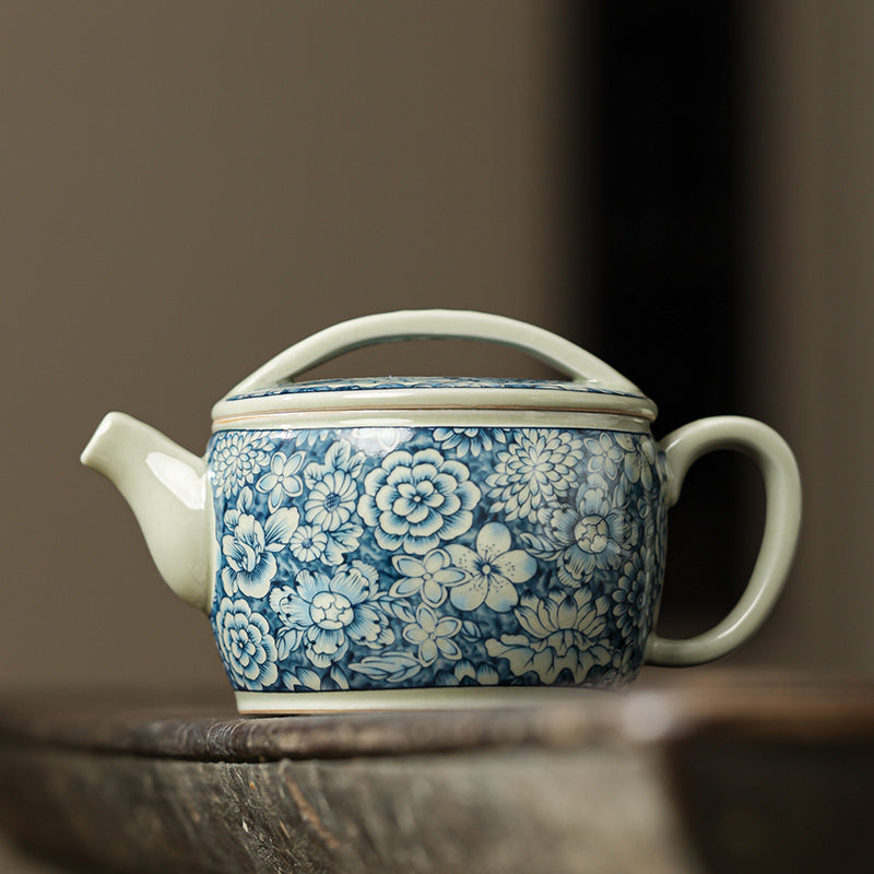 Floral Blue & White Teapot